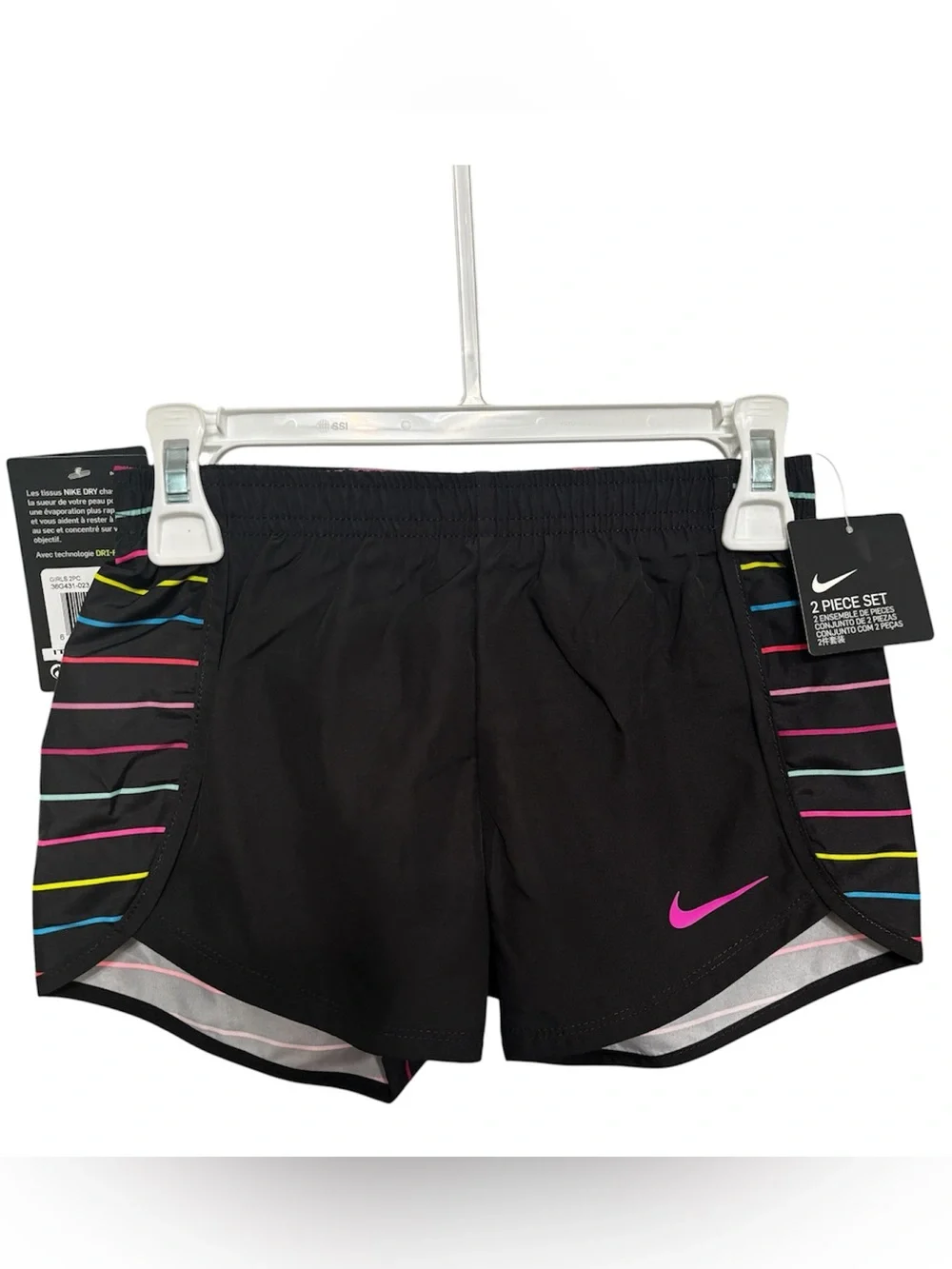 Nike DriFit Girls Graphic Shirt & Shorts 2PC Black Striped Size 6 NWT